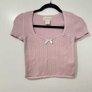 The Prairie By Rachel Ashwell Pointelle Crop Top Lavender Pink Squareneck Sz M